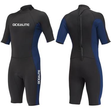 Imagem de Ocealite Roupa de mergulho masculina de neoprene com zíper nas costas de 3 mm, ponto flatlock, leve, surfe, paddleboarding, com bolso para chave (homens 3 mm, azul marinho, 2GG)