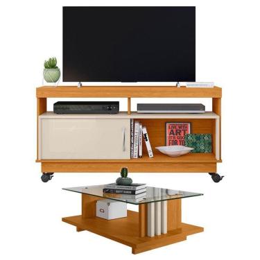 Imagem de Rack Bancada Artur Com Mesa De Centro Frizz Cinamomo Off White - Madetec