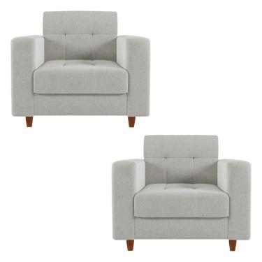 Imagem de Kit 02 Poltronas Arezzo Linho Cinza Claro A05 Pés Chanfrado