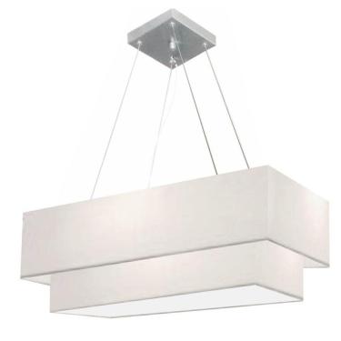 Imagem de Lustre Pendente Duplo Retangular Vivare Md-4321 Cúpula Em Tecido 80x40cm X 70x30cm - Bivolt Branco 127/220v