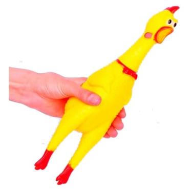 Imagem de Brinquedo Galinha de Borracha Amarela com Som Interativo para Cães Brinquedo Squeaky para Mastigar Resistente e Divertido