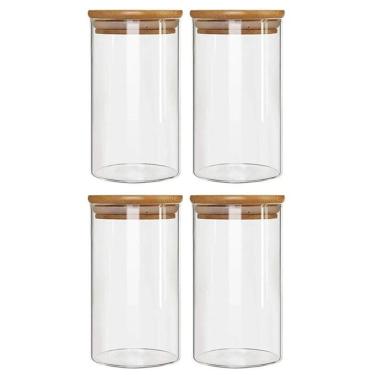 Imagem de Kit 4 Potes Borossilicato Hermético Tampa Bambu 1100Ml Class