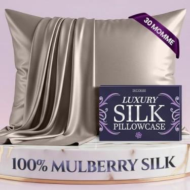 Imagem de DECOLURE Fronha 100% seda pura de amoreira tamanho padrão – alta qualidade 30 Momme 6A+, fronha de seda luxuosamente macia e refrescante para cabelo e pele, hipoalergênica, respirável, zíper oculto