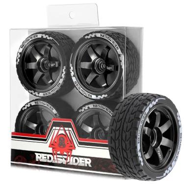 Imagem de REDSPIDER•1/10 On Road Tires and Aluminum Wheels（4PCS） 12mm Hex RC Rally Racing Tyres OD 2.56" for Tamiya TT01 TT02 XV01 TA06 A959 PTG2 HPI KYOSHO PTG2 Traxxas 1/14 1/18 RC Off On Road (Black)