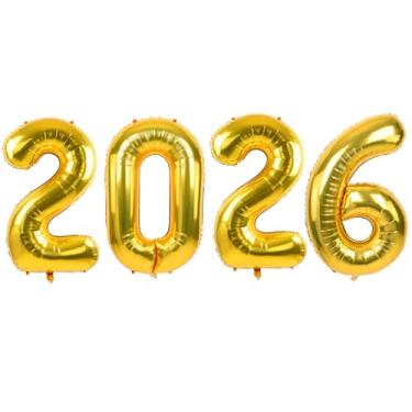 Imagem de TONIFUL Balões com números de folha de ouro 2025 de 40,6 cm em ouro 2025 com números de balão de alumínio de formatura 2025 Banners Mylar para festa de aniversário de Natal de 2025 véspera de ano novo