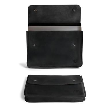 Imagem de Hide & Drink, Porta-documentos de pasta vintage, estojo de arquivo, fichário A5, portfólio de envelope, bolsa de lápis, couro de flor integral, feito à mão, preto carvão