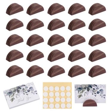 Imagem de AHANDMAKER 20 peças de porta-números de mesa marrons e 30 peças de cartões de agradecimento, porta-cartões de madeira, suportes de números de mesa pequenos para casamento, festa de aniversário