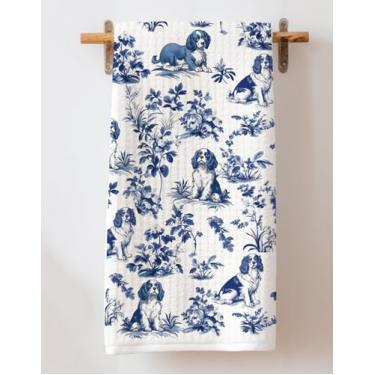 Imagem de Toalha de cozinha Cavalier King Charles Spaniel French Toile De Jouy - Inspirado na decoração de cozinha Toile De Jouy - Presente de toalha de prato para mulheres - Cavalier King Charles Spaniel