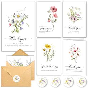 Imagem de HiABNRT 25 cartões de agradecimento de funeral com envelopes, 5 desenhos, 10 x 15 cm aquarela flores silvestres luto simpatia mensagem de cartão de agradecimento dentro, para celebração fúnebre da