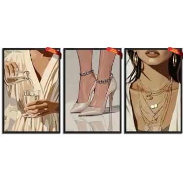 Imagem de Pôster de arte feminina com 3 peças, arte de parede em tela para mulheres afro-americanas, pôsteres para mulheres modernas, quarto, casa, cinema, sala de estar, sala de jantar, 20 x 30 cm sem moldura