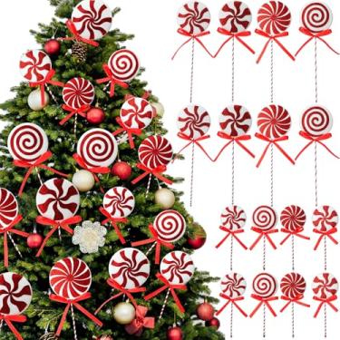 Imagem de Halloscume 16 palhetas de árvore de Natal de pirulito, 22 cm e 35 cm, enfeites de bengalas de Natal com glitter, com fita, decorações de Natal para enfeite de árvore de Natal, vasos domésticos