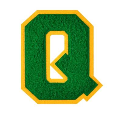 Imagem de 1 Patch de letra de chenille verde de 11,4 cm – Adesivos do alfabeto para roupas, jaquetas, mochilas, chapéus para decoração personalizada, nome personalizado e artesanato. (Q)