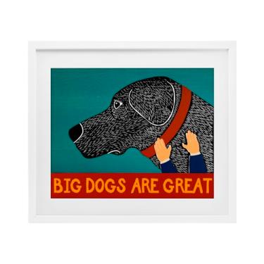 Imagem de Stupell Industries Impressão emoldurada branca Big Dogs Are Great Under Glass, design de Stephen Huneck, 13 x 16