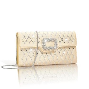 Imagem de BASABELA Bolsa clutch de strass para noite feminina formal elegante com alça de corrente para casamentos, coquetéis, festas de formatura, Dourado, Small