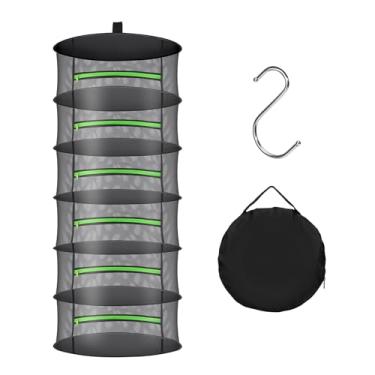 Imagem de Huolacove Escorredor de ervas com design de malha - Secador de ervas suspenso com zíper verde para jardim, casa, uso interno ou externo (6 camadas)