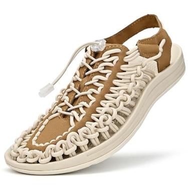 Imagem de Sandálias esportivas de corda para homens, sapatos de pescador, sandálias de praia masculinas feitas à mão, confortáveis e leves, Bege-cáqui, 39