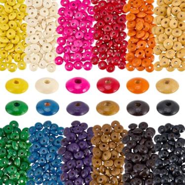 Imagem de PH PandaHall 600 peças, 12 cores, contas de ábaco de madeira natural, disco, espaçador, Rondelle, madeira, espaçador, contas, colorido, furo grande, contas de madeira para artesanato, colar, pulseira