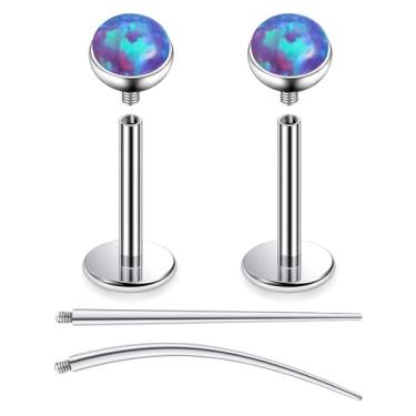 Imagem de Oicctyzio Brincos de titânio F136 20 g 3 mm opala roxa roscada internamente para mulheres homens com costas planas calibre 20 calibre 10 mm medusa labret tragus cartilagem hélice concha piercing joia