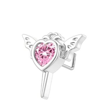 Imagem de Niaspi Anel de nariz com asa de coração para mulheres, aço inoxidável, 20G, rosa, zircônia cúbica, coração, coração, forma de L, borboleta e asa de borboleta, parafusos, anéis de narina, piercing de
