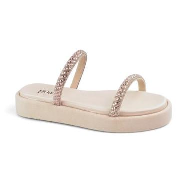Imagem de Tamanco Godiva Plataforma Tiras Largas Strass Feminino Creme, Amêndoa,