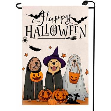 Imagem de Cães Feliz Dia das Bruxas Bandeira de Jardim 30 x 45 cm Dupla Face Vertical Festa Quintal Abóbora Chapéu de Bruxa Pequenas Bandeiras Decoração Externa para Quintal WS30