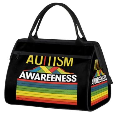 Imagem de Bolsa pequena para o fim de semana para mulheres e homens, com autismo, colorida, dobrável, para viagem, bolsa esportiva leve para academia, Cor: 63 cm, 15.2*8.3*11.6 inch, Moderno