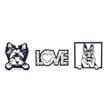 Imagem de Kit 3 Quadros Decorativos Cachorro Love, MDF 3mm, Preto, Decoração de Parede, Design Geométrico