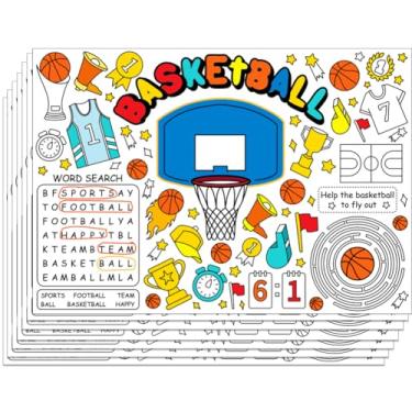 Imagem de WEBEEDY Jogo americano com tema de basquete, atividades de colorir, faça-você-mesmo, jogo americano de papel de 15,7 x 28 cm, decoração de restaurante, para aniversário, Natal, festa, presente, 40 x