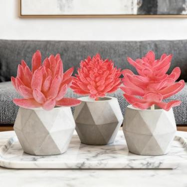Imagem de Conjunto de 3 plantas suculentas artificiais para decoração de casa, plantas falsas para sala de estar, quarto, escritório, decoração de mesa