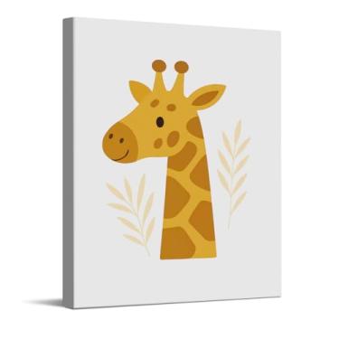 Imagem de Impressão artística com ilustração de girafa fofa, arte de parede em tela de berçário de safári, decoração de parede de animal bebê para quarto de bebê, presentes para meninos e meninas, pôster
