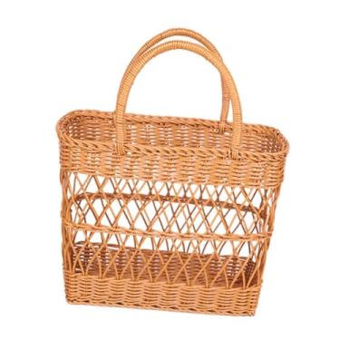 Imagem de Fenteer Cesta de com alças, imitação de vime, cesta de frutas, decoração de cozinha, cestas de flores, organizador de armazenamento doméstico, 32 Cm X 14.5 Cm X 40