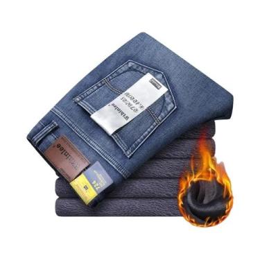 Imagem de Calças Jeans Térmicas De Inverno Para Homens Em Flanela Com Forro De F
