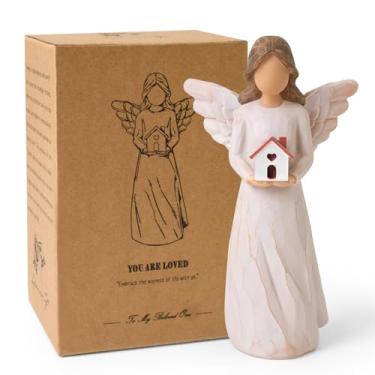 Imagem de thovorrnl Presentes de inauguração de casa, presentes de aquecimento de casa para mulheres, homens, casais, compradores de casa pela primeira vez, proprietários, anjo da guarda com estatuetas de casa