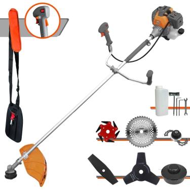 Imagem de Roçadeira Robusta Tekna RL520P À Gasolina 52cc 2HP Alta Rotação Para Todos os Tipos de Trabalho Com Carretel Nylon + Kit de 5 Lâminas de Cortes