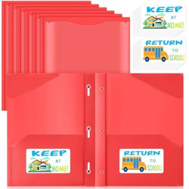 Imagem de Henoyso Conjunto de 24 pastas de plástico com 3 pinos, 2 pastas de bolso com bolsos frontais, adesivos de plástico resistente, pastas para levar para casa para conector, escola a casa, 30 x 24 cm