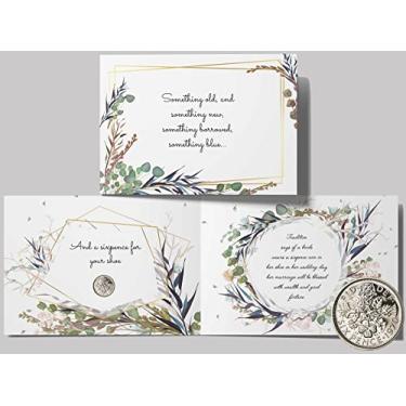 Imagem de ASVP Shop Moeda autêntica de seis pence com cartão e envelope para a noiva - Something Old, Something New, Something Borrowed, Something Blue and a Sixpence for her shoe