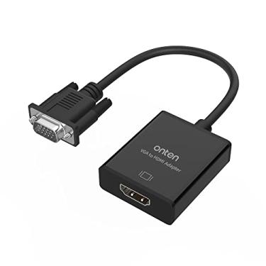 Imagem de ONTEN Adaptador VGA para HDMI, 1080P (macho para fêmea) para computador, desktop, laptop, PC, monitor, projetor, HDTV com cabo de áudio e cabo USB (1 peça)