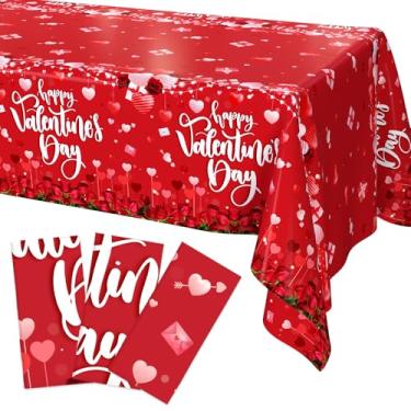 Imagem de AIBIIN 3 peças de toalha de mesa vermelha para o dia dos namorados flores feliz dia dos namorados decorações descartáveis para festa do dia dos namorados toalha de mesa de plástico descartável 272 x
