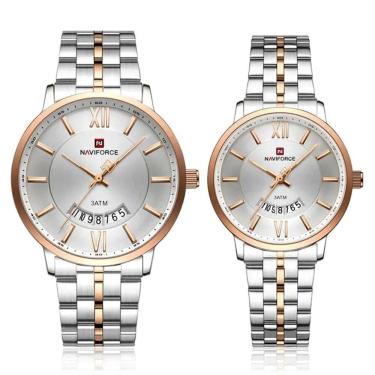 Imagem de Relogio De Pulso Conjunto Casal Em Aço Inoxidável De Quartzo Design Casual Impermeavel 3atm Prata Rose