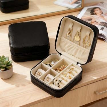 Imagem de Mini estojo de viagem, pequena caixa organizadora de joias de couro PU portátil para brincos e colares, presente para mulheres, meninas