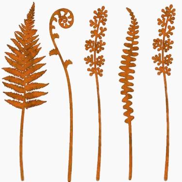 Imagem de DAECHAO 5 peças de estacas decorativas de jardim de metal, flores de metal para arte de quintal externo, ornamentos de gramado, decoração externa para gramado, jardim de flores e passarela, decorações