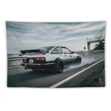 Imagem de HouLaiZhe Tapeçaria de carro Ae86 Jdm carro clássico retrô esportes pendurar na parede quarto decoração de casa tapeçarias estética piquenique decoração de parede arte de parede para dormitório sala