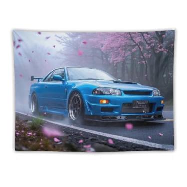 Imagem de HouLaiZhe JDM Tapeçaria de carro Jdm R32 Flores de cerejeira neblina grossa para pendurar na parede quarto decoração de casa tapeçarias estética piquenique decoração de parede arte de parede para