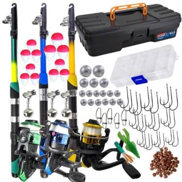 Imagem de Kit Pesca Completo 3 Varas 3 Molinetes com Linha Maleta mais Estojo co