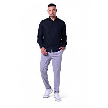 Imagem de Camisa Masculina Linho Misto Manga Longa - Rabbithos, G, Preto