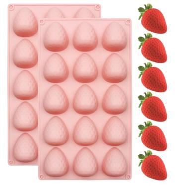 Imagem de Forma de silicone para chocolate e morango, assadeira rosa, formato de mini fruta com 15 cavidades, 29 x 16,69 cm