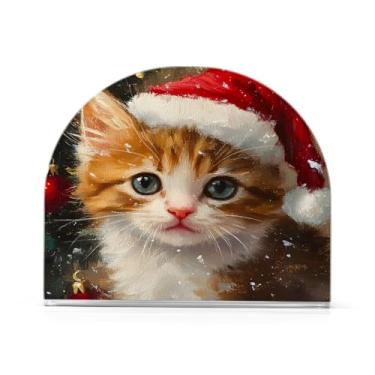 Imagem de xigua Porta-guardanapos de Natal para gatinho fofo para mesas, porta-guardanapos de papel de placa acrílica elegante, dispensador de papel de seda independente moderno para sala de jantar, sala de
