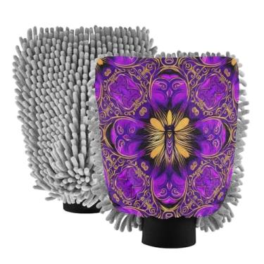 Imagem de STAYTOP Luvas de lavagem de carro com borboletas vibrantes, 2 peças, luvas de microfibra de chenille, sem arranhões, panos de esponja de lavagem ultra absorventes para carros, limpeza doméstica - G