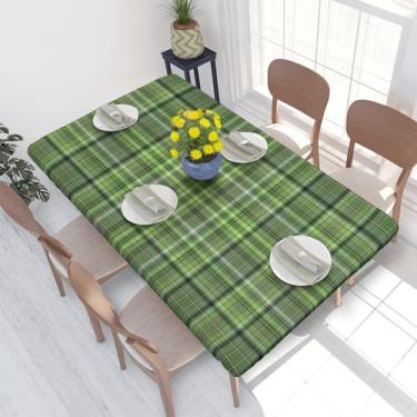 Imagem de BOXIMIAO Toalha de mesa com borda elástica xadrez verde claro retangular impermeável à prova de óleo, lavável e reutilizável, capa de mesa para cozinha de jantar, 1,2 m