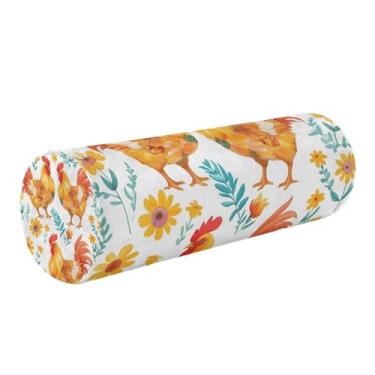 Imagem de CEBUGI Linda almofada de pescoço de galinhas e flores para alívio da dor no sono | Almofada de espuma viscoelástica com rolo de pescoço cervical | Almofada reforçada para cama, pernas e costas